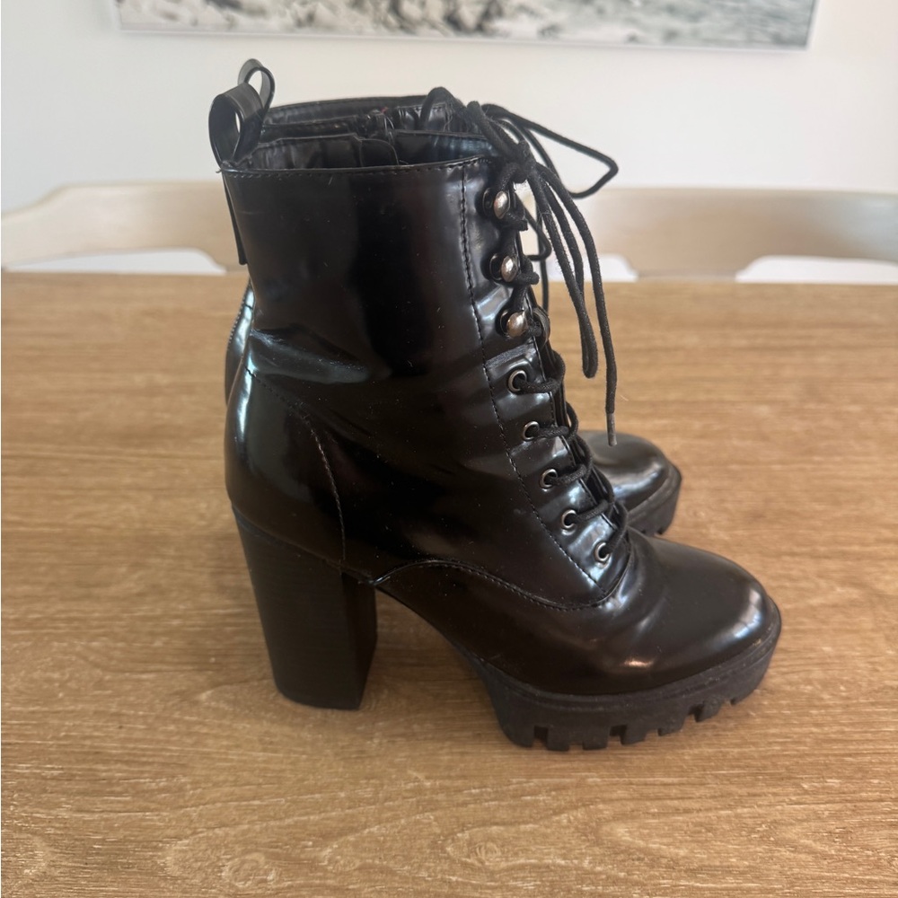 Forever 21 Black Lace-Up Heel Ankle Boots